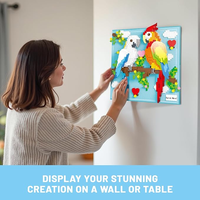 Parrot Bird Animal 3D Wall Art Micro Mini Building Blocks Set for Adults, Unique Home Wall Decor or Table Display, No Compatible with Lego, Ideal Birthday Toy for Kids Teens (1700 PCS)