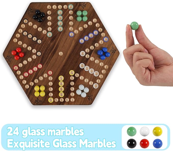 20 in Wooden Fast Track Board Game Original Wahoo Board Game for 6 and 4 Players with Marbles and Dices Burnt Color Board Marble Game(Large)