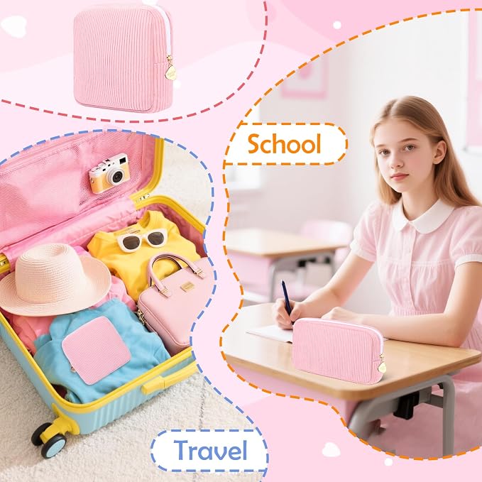 22 PCS First Period Starter Kit Gift for Teen Girls Period Bags for Teen Tweens Girls with Corduroy Sanitary Pad Storage Bag, Wipes, Menstrual Tracker, Disposal Pouches and More (Pink)