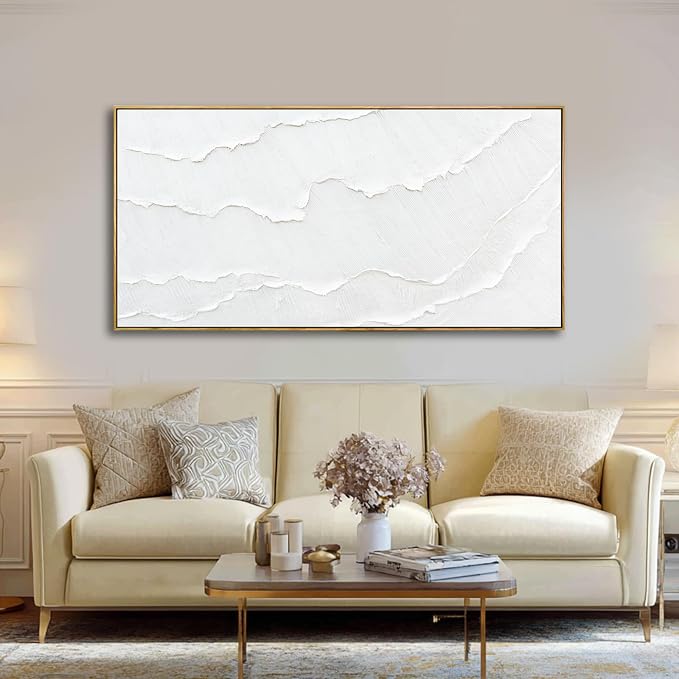 Large Framed White Abstract Wave Canvas Wall Art for Living Room 29x58 Inch