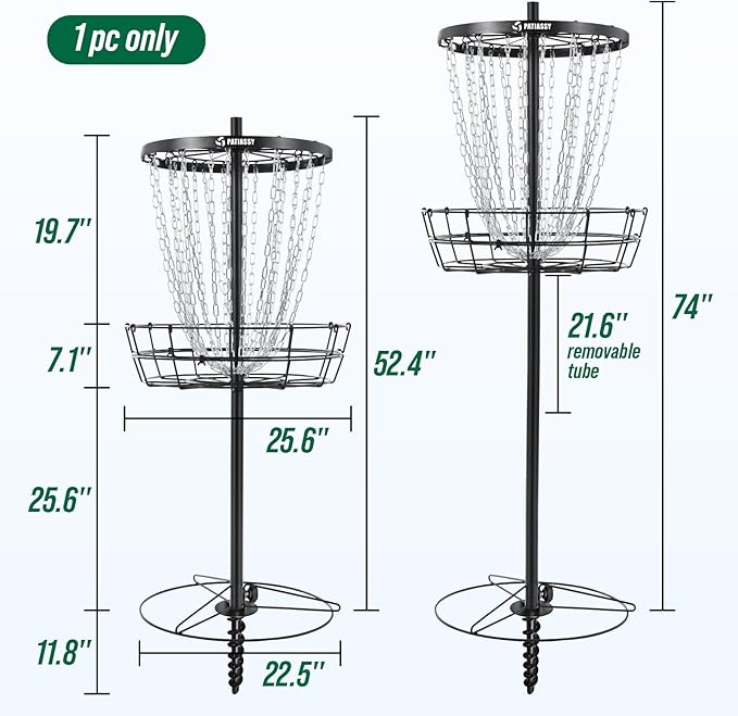 Disc Golf Basket with 24/12 Heavy Duty Chains, Disc Golf Target with Adjustable Height/Sound Reducer & Remote LED Light & Light Up Discs, Durable Practice Goal with Ground Stake for Backyard