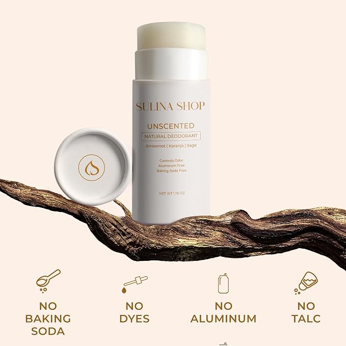 Sulina Shop Natural Deodorant, Aluminum Free, Unscented | No added fragrance, Sensitive skin-friendly, Baking soda-free, Gentle odor protection