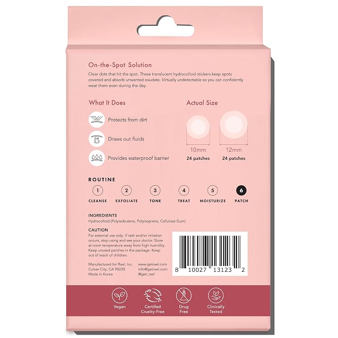 Rael Pimple Patches, Miracle Invisible Spot Cover - Hydrocolloid Acne Pimple Patch, Absorbs Zits & Blemish, Korean Skin Care, 2 Sizes (96 Count)