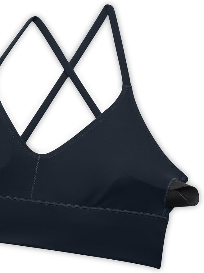 CRZ YOGA Butterluxe Thin Straps Cross Back Longline Sports Bras for Women - Padded V Neck Yoga Crop Top