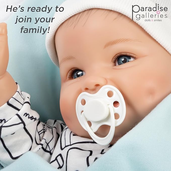 Paradise Galleries 22 Inch Realistic Reborn Baby Boy Doll with Soft Chunky Cheeks in Adorable Blue Outfit and Accessories – Big Boy