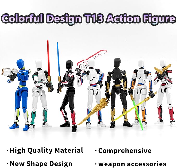 T13 Action Figure Already Assembled, Multi-Colored Titan 13 Action Figure Set Dummy with Laser Saber 3D Printed T 13 Lucky Robo Nova 13 Action Figures, Figura de acción t13 (Blue-W-GY)