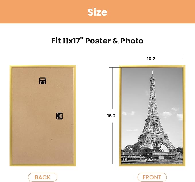 upsimples 11x17 Poster Frame, Easy Slide-In Assembly, Gold, 3 Pack | Gallery Wall 11 x 17 Picture Frames Set for Family, Wedding, Christmas, Easy to Change Photos