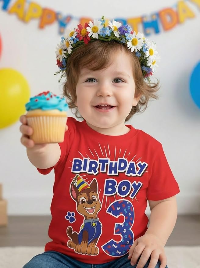 Paw Patrol Chase 3rd Birthday Boy Shirt - Toddler T-Shirt Gift Outfit for Party - Clothes for 3 Year Old Boys