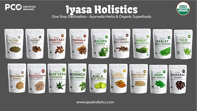 Iyasa Holistics Triphala Powder Organic 4 oz – USDA Certified Ayurveda Blend with Bibhitaki, Haritaki & Amla Powder – Supports Daily Rejuvenation & Digestive Balance – Pure Ayurveda Products