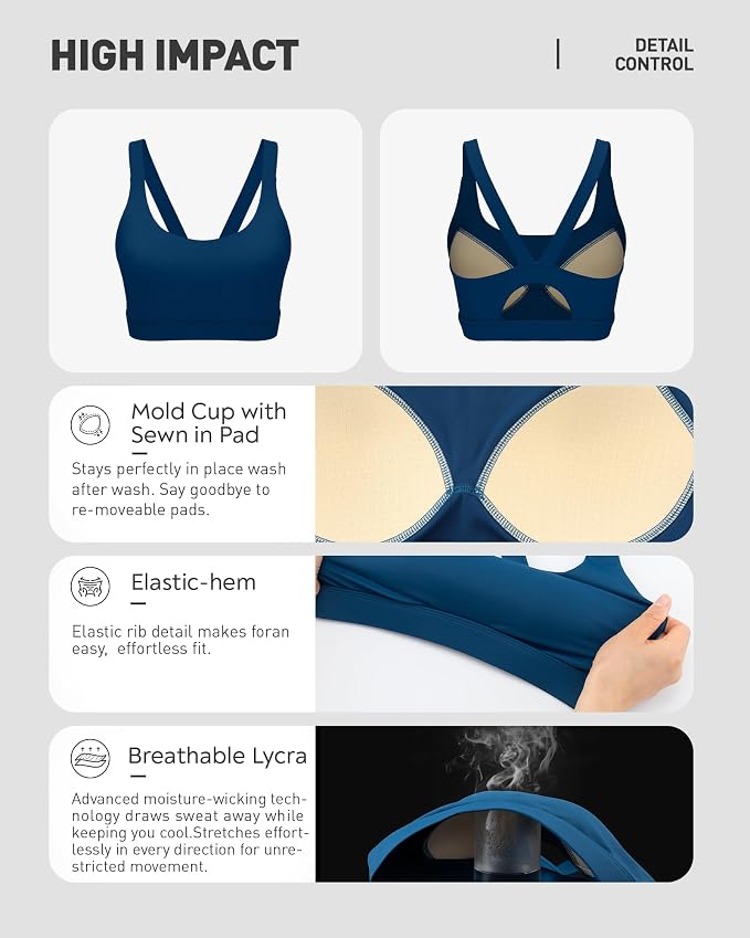 RUNNING GIRL Sports Bras for Women,Light Impact Molded Cup Strap Sports Bra with Sewn in Pads,Best for A-C Cup