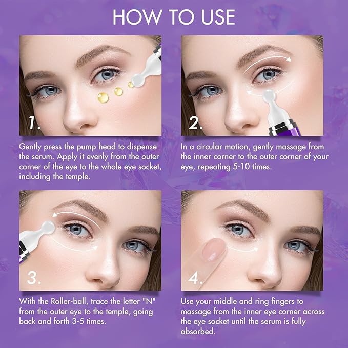 Advanced Eye Serum,8% Caffeine 8% Retinol Eye Treatment Cream,for Dark Circles Under Anti Aging Eyes Under Serum with 360°Massage Roller for Massage Ball 0.5 fl.oz