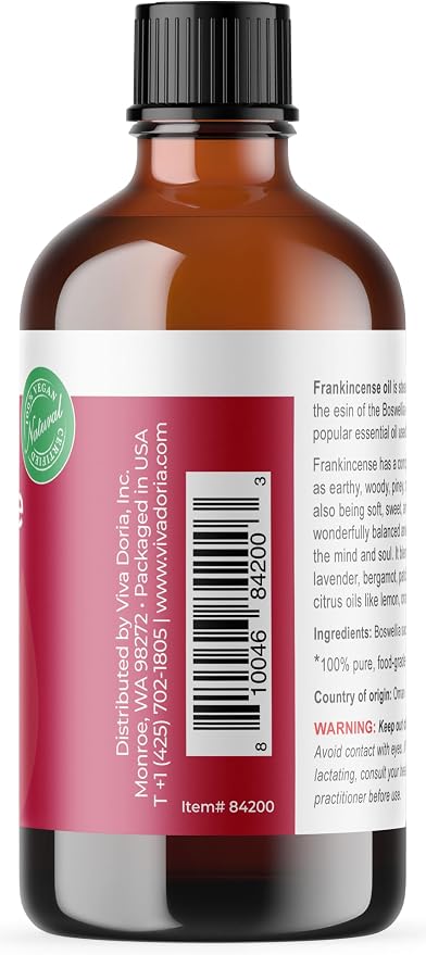 Viva Doria Frankincense Essential Oil, 100% Pure, Natural Essential Oil, Undiluted, for Aromatherapy | Food Grade, 118 mL (4 Fluid Ounce)