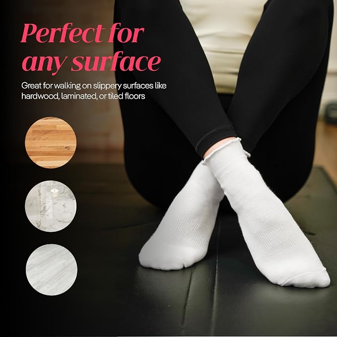 COOLMATE Pilates Socks with Grips for Women, Yoga Socks, Crew Non Slip Women for Barre, Pilates Gifts for Women