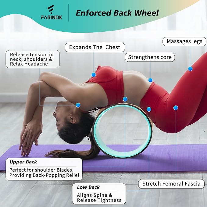 Yoga Wheel Set, Upgraded Back Wheels for Pain Relief & Stretching, Strongest Back Roller for Deep Tissue Massage, Improving Yoga Poses Backbend (CORK)