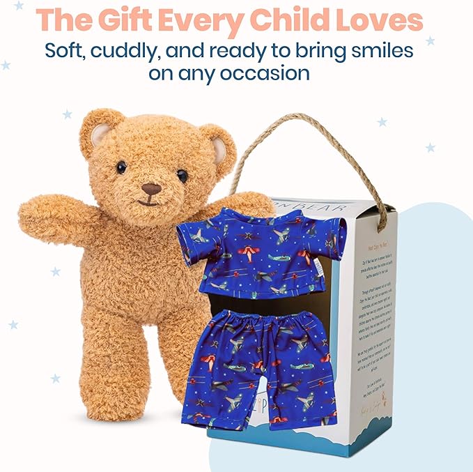 Zip N' Bear Soft Plush Teddy Bear Stuffed Animal with Sky Sleepers Pajamas - Zippy The Bear Cute Cuddly Plush Toy, Perfect Sensory Teddy for Kids, Toddlers - Adorable Gift & Bedtime Companion