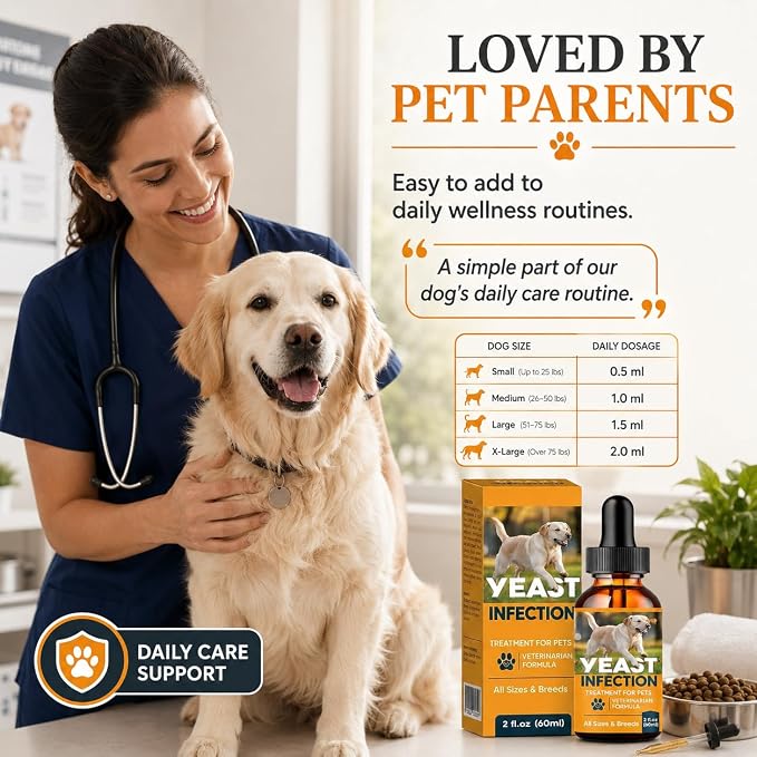 Yeast Infection Treatment for Dogs, Fast Soothing for Skin & Ear | Natural Herbal Care, Relieves Itchy Skin, Paw Licking & Irritation, for Skin Odor & Seasonal Discomfort, All Breeds, 60 ml
