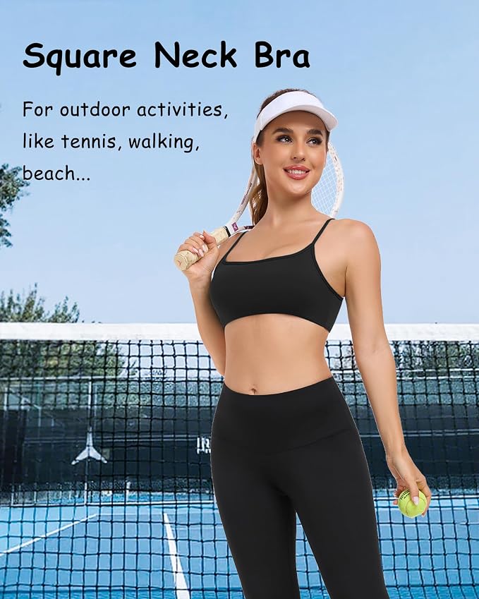 QUOJIZY Sports Bras for Women Open Back Workout Tops for Women Yoga Bra Spaghetti Straps Twist Back
