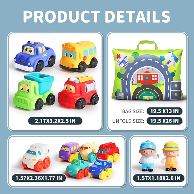 ALASOU 12 PCS Soft Rubber Car Toys for 1 Year Old Boy with Playmat/Storage Bag|Baby Toys 1 Year Old Boy Gifts for Toddler Toys 1-2|1st Birthday Gift for Infant 12 18 Months