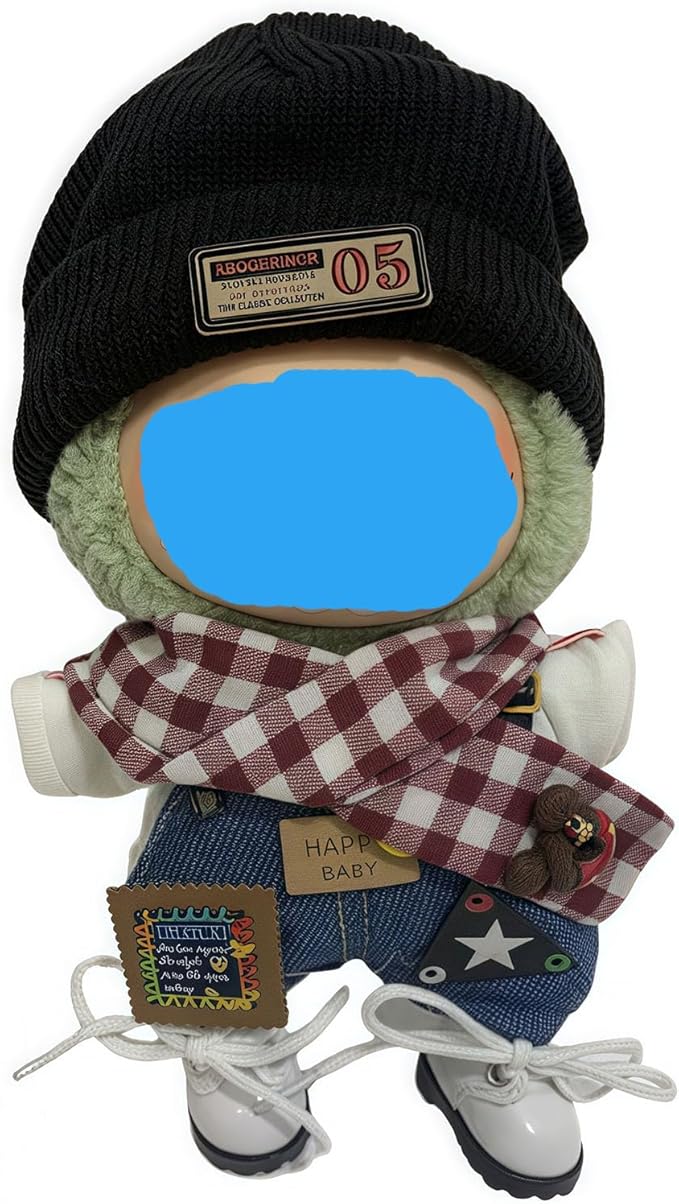 17cm Plush Doll Clothes Wardrobe Set - Clothes for Dolls Faux Fur Outfit Bundle (Hat+Top+Pants+Accessories) for Cute Collectible Figure Display (NO Doll) Included (Style-B, 17cm/7inch)
