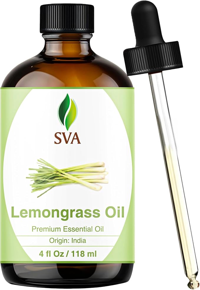 SVA Lemongrass Essential Oil 4 Fl Oz – for Diffuser, Skin & Hair Care – Ideal for Massage & DIY Blends - with Dropper