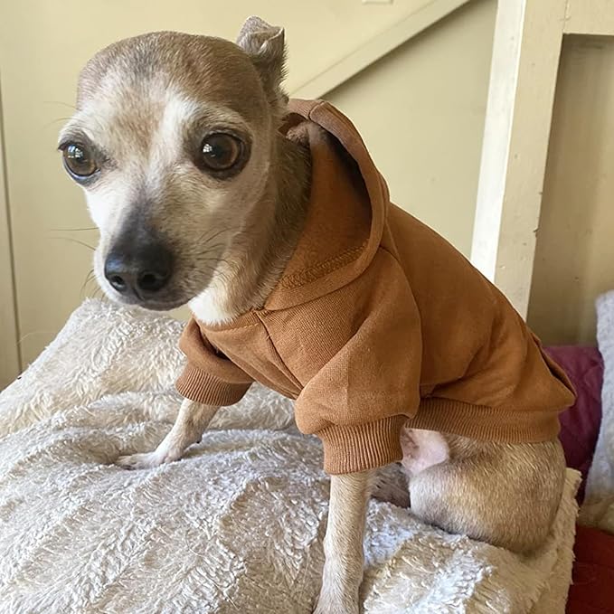 Jecikelon Winter Dog Hoodie Sweatshirts with Pockets Warm Dog Clothes for Small Dogs Chihuahua Coat Clothing Puppy Cat Custume (Coffee, X-Small)
