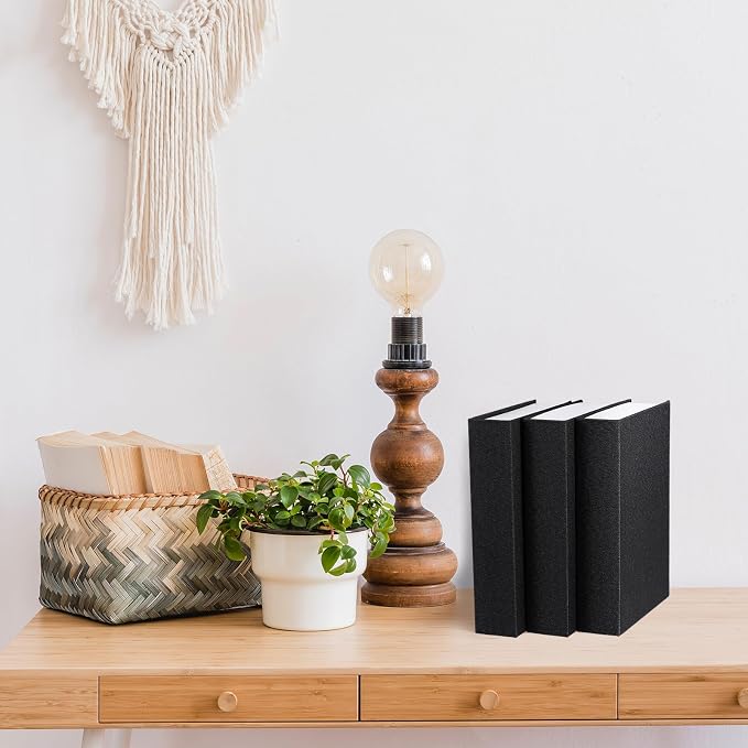 Tioncy 3 Pcs Decor Linen Faux Book Box Set Aesthetic DIY Fake Linen Book Box for Decor Storage Cafe Table Bookshelf Gift Home Keepsake(8.6 x 6.1 x 1.8 Inch,Black)
