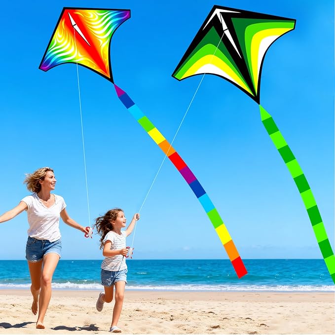Delta Kites Airplane Kites for Kids & Adults, Delta Multicolor Beach Kite for Kids Age 4-8 8-12 Easy to Fly for Beginners, Easy to Assembled Colorful Kite for Beach Outdoor Toy Games & Family Trip