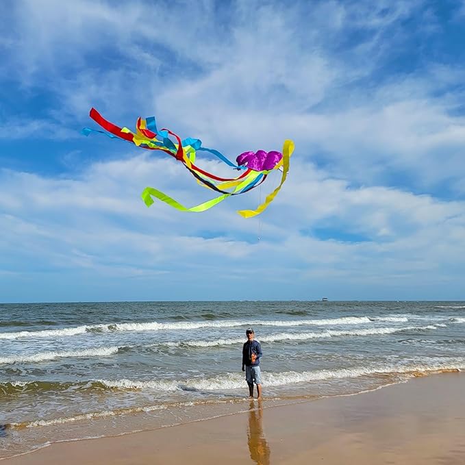 Large Octopus Kites for Kids and Adults - Easy to Fly, 28X158 3D Software Colorful Kite with Long Tails. Perfect for Beach and Outdoor Activities