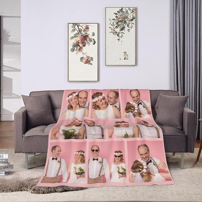 Custom Blanket with Picture Text, Personalized 8 Photo Blanket, HD Printing Customized Flannel Throw Blanket Gifts for Mom Dad Couple Girlfriend Boyfriend Wife Husband Christmas