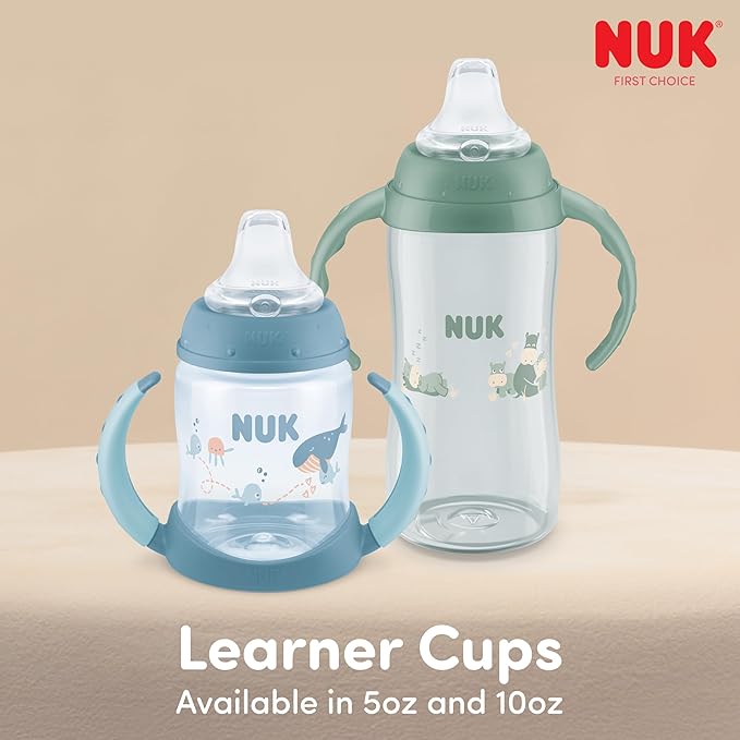 NUK First Choice Mickey Mouse Large Learner Cup 2.0, 10oz. Sippy Cup with Handles, Spill Proof, Leak Proof Soft Straw Cup, 2-pack