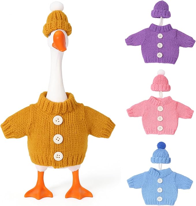 4 Set 7 Inch Mini Desk Goose Knitted Outfits Magnetic Goose Key Holder Multiple Colors Clothes for Magnetic Duck Statue Desk Key Holder Decor(Bright)