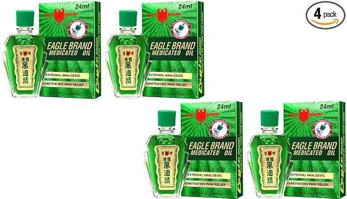 2 Packs - Green Twin Eagle Essentail Medicated Oil - Bon Chai Dau Con O Xanh - 24mL per Bottle with 4 Bottles per Order - Made in Singapore