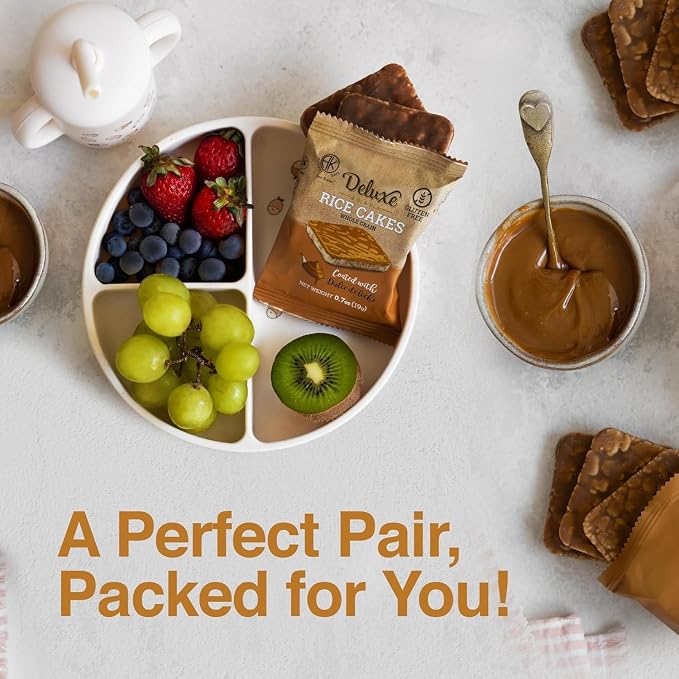 Deluxe & Bla Bla Rice Cakes 57 Pack – Whole Grain, Gluten-Free, Kosher, Low-Calorie Snack – Coated with dulce de leche – Healthy & Crunchy Treat – Individually Wrapped, (19g Each)