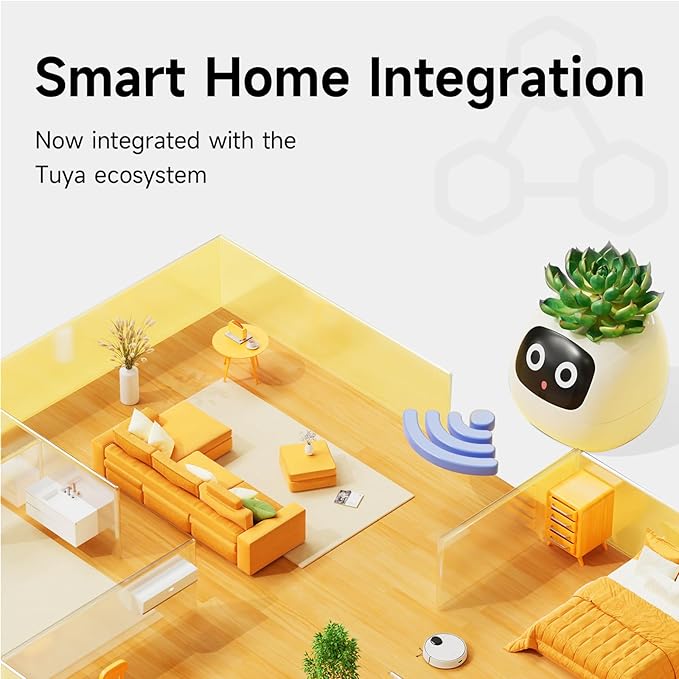 Ivy Intelligent Flower Pot for Home Decoration Plants Companion Neat Desk Setup Gift Smart Pet Planter Robot Guidance on Plant Care with Emojis Pet Friends (White)