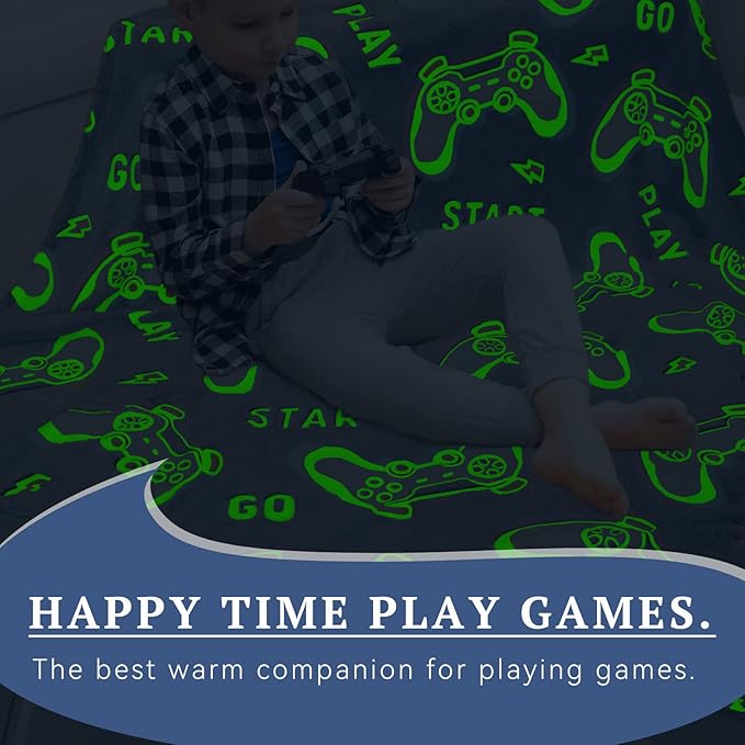 Glow in The Dark Blanket Gaming Controller Glowing Throw Blanket Gamer Plush Luminous Blankets and Throws Soft Throw Gift for Kids Girls Boys Birthday Easter Thanksgiving 60" x 80"