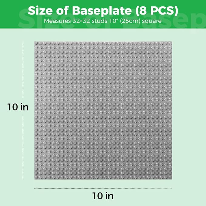 Classic Baseplates Building Plates-8 Pack 10" x 10" Building Boards,100% Compatible with All Major Brands and Activity Table, Creative Platforms Mats for Toy Bricks,Grey