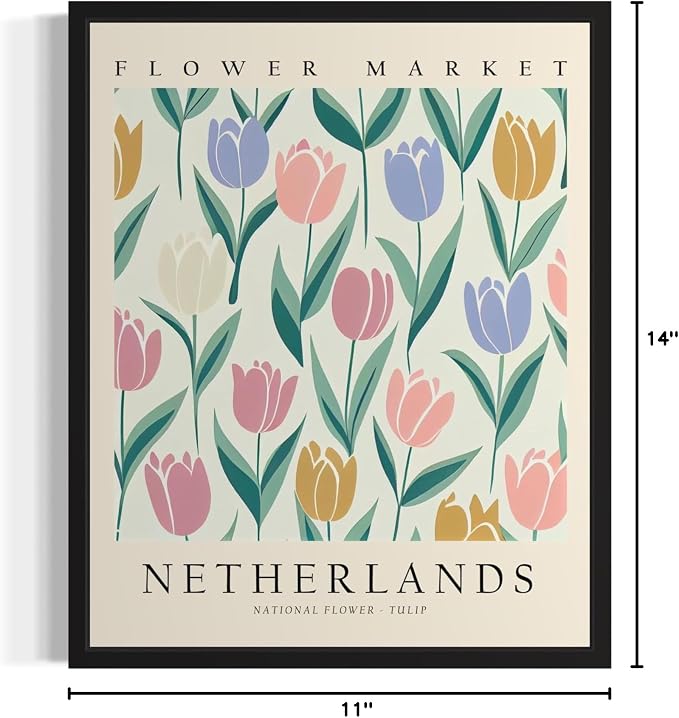 Netherlands, Tulip Unframed Art Print Poster, Flower Market Wall Art, Floral Artwork Decor for Bedroom, Kitchen, Bathroom, Livingroom Decoration 52 (Netherlands, Tulip, 14"L x 11"W, Unframed)