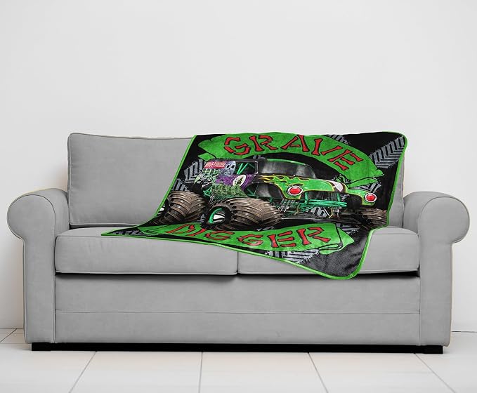 Sunny Side Up Monster Jam Plush Travel Throw Blanket - Measures 40 x 50 Inches - Super Soft & Cozy Travel Accessories Features Grave Digger