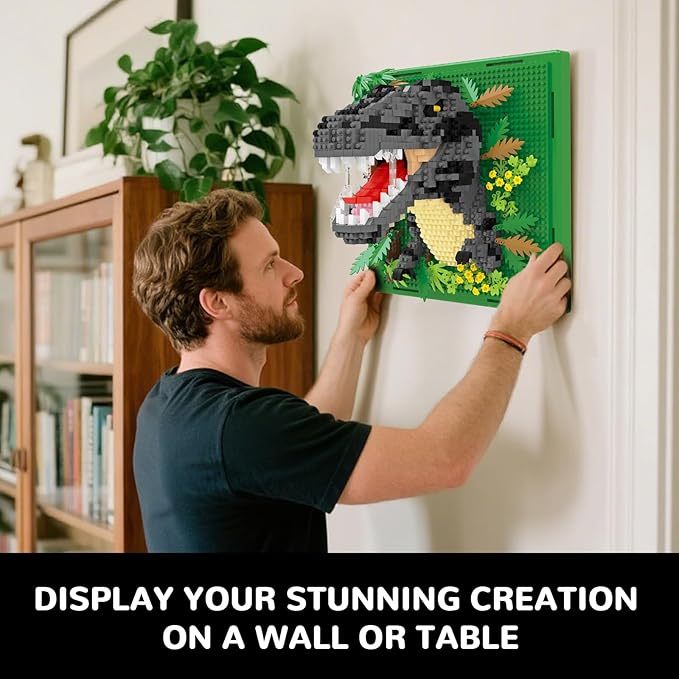 Dinosaur Animal 3D Wall Art Micro Mini Building Blocks Set, Unique Home Wall Decor or Table Display, No Compatible with Lego Set, Ideal Gift Toy for Adults Boys Girls (1263 PCS)