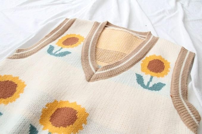Women's Sweater Vest,Y2K Sleeveless Pattern Preppy Style Knitted Crop Tank Top for Girl