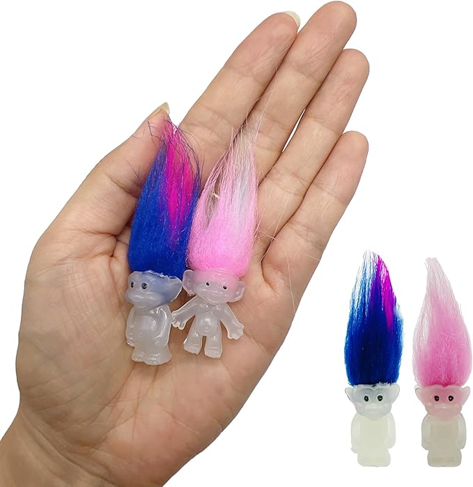 10pcs Luminous Mini Troll Dolls Glow in The Dark Vintage Action Figures Troll Dolls 1.2" Bodies, 2.3" Hair. Cake Toppers School Project, Arts and Crafts (10pcs)