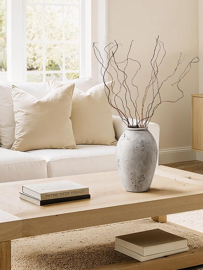 LE TAUCI Ceramic Vase, 11.5 Inch Large Wabi-Sabi Vase, Tall Vase for Home Decor, Living Room Table & Mantel Centerpiece, Watertight & Sturdy, Weathered Stone Greige