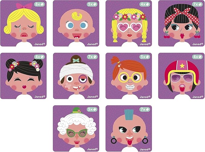 Janod MagnetiBook 66 pc Magnetic Girl Crazy Face Dress Up Game - Ages 3+ J02717