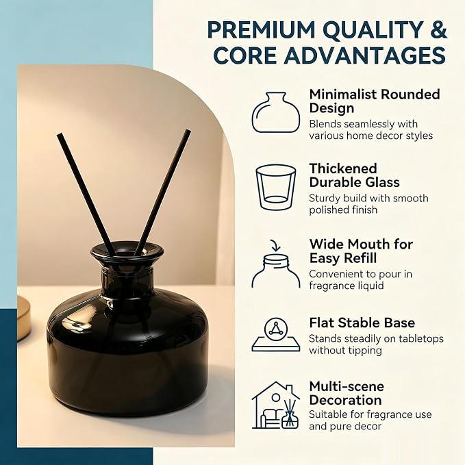 ericotry 1Pcs 200ml/6.7oz Empty Refillable Glass Diffuser Bottles Aromatherapy Jar Container Fragrance Accessories Use for DIY Replacement Diffuser Sticks Sets Essential Oils Crafts Decor