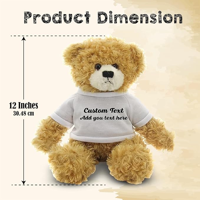 Customized Beige Brandon Bear - 12 inch Personalized Stuffed Bear Plush Toy - Perfect Custom Shirt Bear Gift for Graduation Valentines Graduation Easter Holidays (White Shirt)