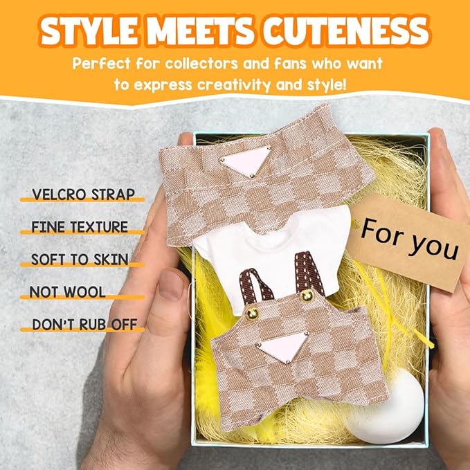 AICase for 17cm Doll Clothes/Outfit,Clothes Set for 17cm Doll,3 Piece Set Hat Clothing,Boys and Girls Stylish Adorable Dolls Clothes Accessories_Brown-1