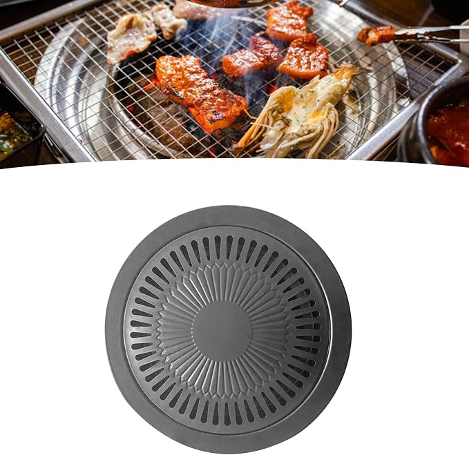 Haofy Korean BBQ Grill Pan Iron Easy to Anti Stick Round Stovetop Barbecue Grill Pan for Home Indoor Outdoor Cooking, Haofypmgriu3s8n