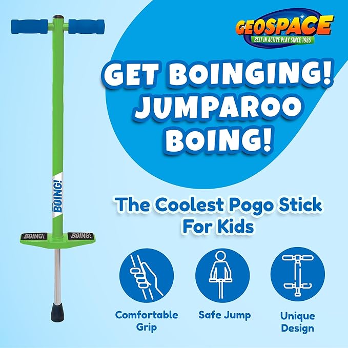 Geospace Jumparoo Boing! JR. Steel Pogo Stick for Kids of 50-90 lbs Weight by Air Kicks, Small Size Pogo Stick-Active Outdoor Fun Toy for Boys and Girls for Exercise, Balance,Coordination (Purple)