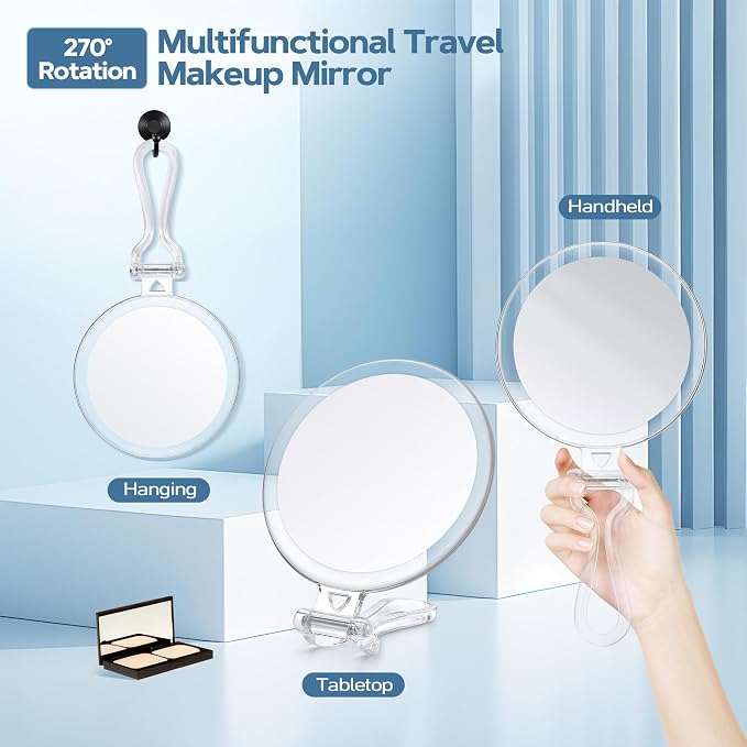 B Beauty Planet 40X Magnifying Mirror, Hand Mirror with Handle, Double Sided Hand Mirror with 40X/1X Magnification, Travel Essential Portable Foldable Makeup Mirror for Precision Makeup Clear