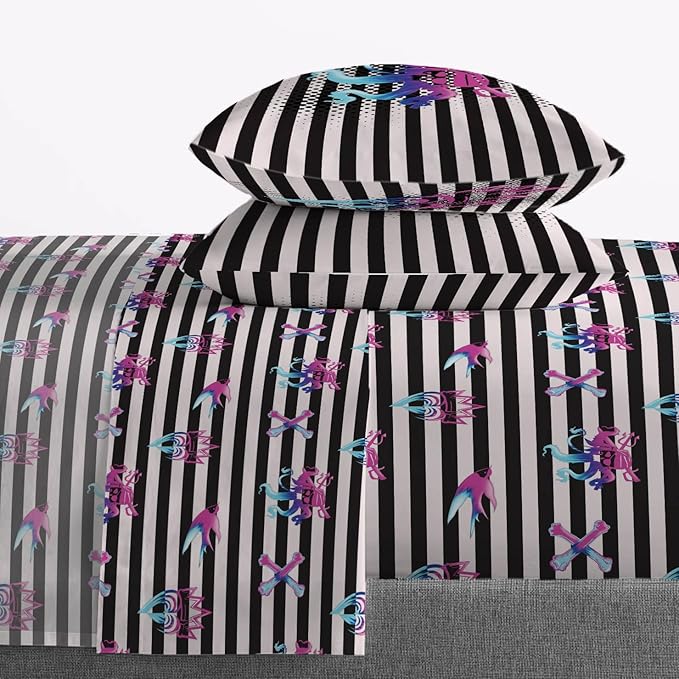 Jay Franco Kids Sheet Set with Fitted, Flat Sheets & Pillow Cover - Ultra-Soft Bedding with Pillowcase for Room Decor, Multi Color - Descendants, 4 Piece Queen
